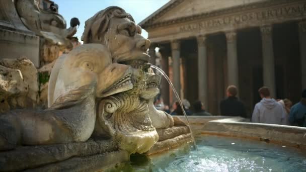 Řím Itálie Února 2024 Panteonská Fontána Před Římským Pantheonem Detailně — Stock video