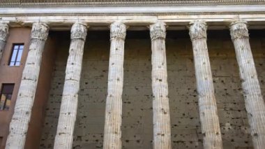 Roma, İtalya - 16 Şubat 2024: Hadrian Tapınağı 'nın sağ kalan sütunlarından biri