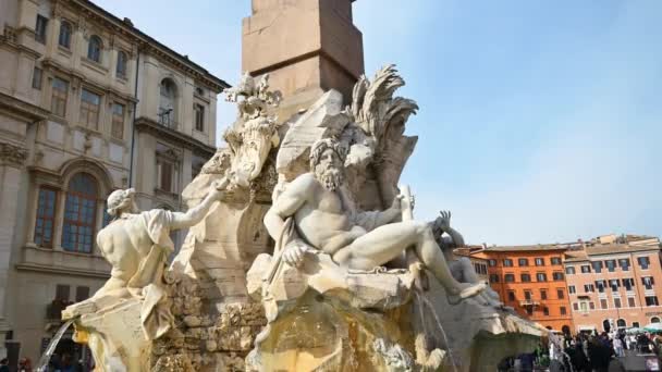 Rom Italien Februari 2024 Fyra Flodernas Källa Navonatorget — Stockvideo