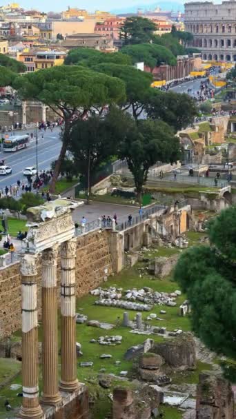 Rome Italy February 2024 Ancient Roman Ruins People Walking Background — Stock Video