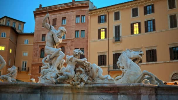 Rome Italy February 2024 Fountain Neptune Navona Square Dawn — Stok video