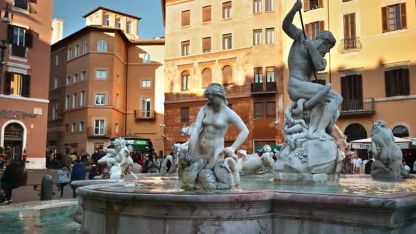 Roma Italia Febrero 2024 Fuente Neptuno Plaza Navona Luz Del — Vídeo de stock