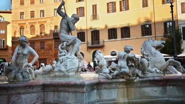 Roma Italia Febrero 2024 Fuente Neptuno Plaza Navona Luz Del — Vídeos de Stock