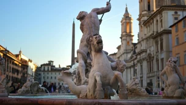 Roma Febbraio 2024 Fontana Nettuno Piazza Navona Alla Luce Del — Video Stock