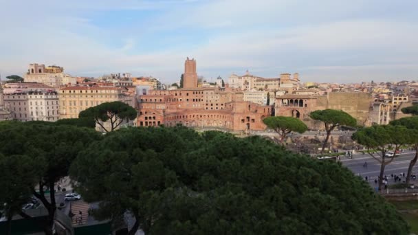 Panoramic View Ancient Buildings Trajans Market Rome Italy — Stock Video