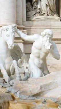 Roma, İtalya - 16 Şubat 2024: Trevi Çeşmesi 'nin ön görüntüsü. Dikey