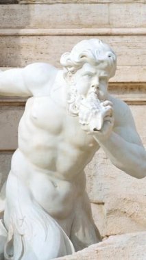 Roma, İtalya - 16 Şubat 2024: Trevi Çeşmesi 'nin ön görüntüsü. Dikey