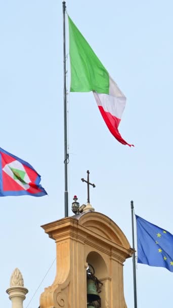 Flags Italy European Union Italian Presidential Pennant Waving Quirinale Palace — Stock Video