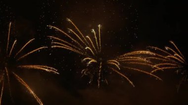 Geceleri Cannes Havai fişek Festivali 'nde gökyüzünde havai fişekler.