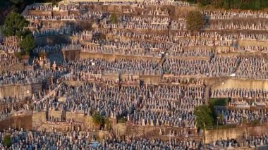 Japonya 'nın Kyoto kentindeki Higashi Otani Mezarlığı' nın insansız hava aracı görüntüsü.