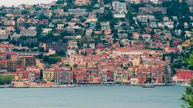 Villefranche-sur-Mer, France Distant view of the colourful buildings of the town