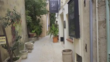 Mougins, Fransa - 10 Nisan 2025: Şehrin dar sokaklarındaki birden fazla bitkinin görüntüsü