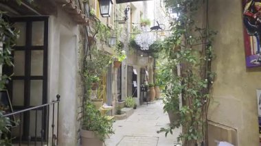 Mougins, Fransa - 10 Nisan 2025: Şehrin dar sokaklarındaki birden fazla bitkinin görüntüsü