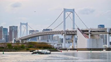 Gökkuşağı Köprüsü manzarası ve bulutlu bir günde Tokyo, Japonya 'nın ufuk çizgisi
