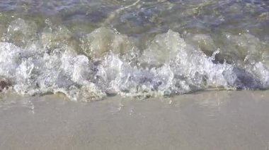 Gün ışığında sahile vuran dalgalara yakın.