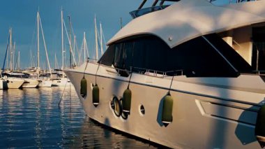 Antibes, Fransa 'daki Vauban Limanı' na çok sayıda beyaz tekne yanaştı.