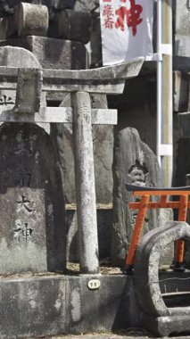 Kyoto, Japonya - 9 Nisan 2025: Antik Japon tapınakları canlı kırmızı torii kapılarıyla süslenmiştir. Fushimi Inari