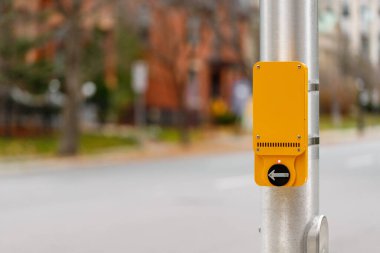 Kanada 'nın Ottawa şehrinde bir kavşakta trafik ışıklarında sarı yaya işareti