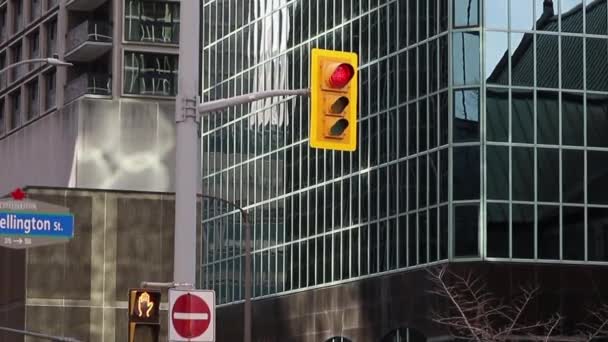 カナダのオタワ 2022年11月10日カナダのオタワのダウンタウン地区に建物がある道路では 信号が赤から緑に変わります — ストック動画