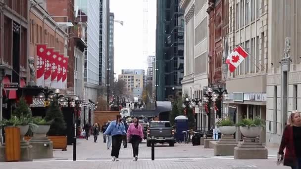 Ottawa Canadá Noviembre 2022 Sparks Street Vista Del Paisaje Urbano — Vídeos de Stock