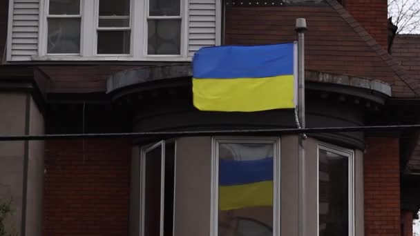 2022年11月6日 加拿大渥太华 乌克兰大使馆领事处 悬挂乌克兰国旗 — 图库视频影像