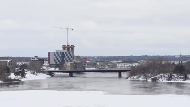 Ottawa Canada January 2023 Cityscape Winter Season River Portage Bridge — Stock Video