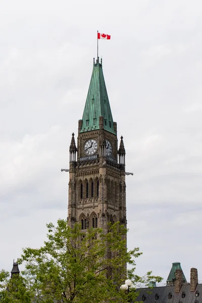 Edificio Del Parlamento Con Bandera Canadiense Capital Canadá Ottawa — Foto de Stock