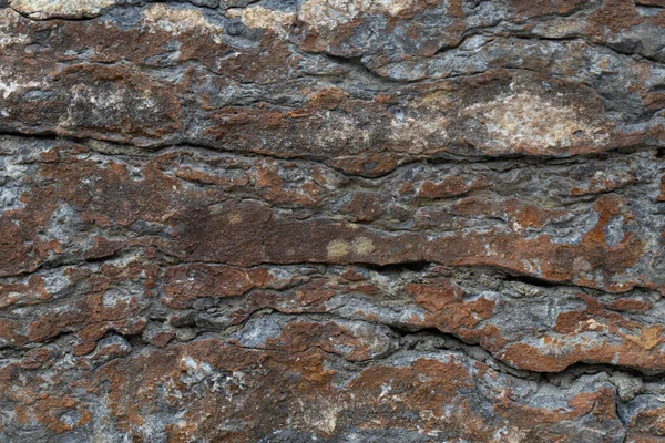 Alte Dunkel Rostige Steinmauer Strukturierter Hintergrund — Stockfoto