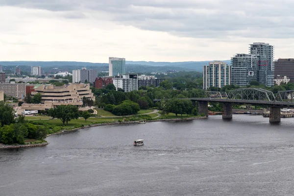 stock image Ottawa, Canada - June 17, 2023: Cityscape of Gatineau in Quebec with Ottawa river, Canadian Museum of History and Alexandra Bridge.