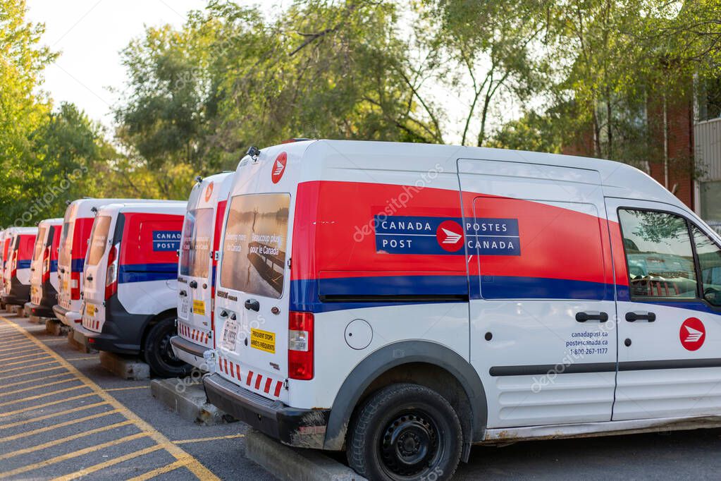 Ottawa, Canada - September 23, 2023: A Canada Post delivery trucks on parking lot