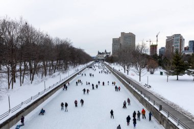 Ottawa, Kanada - 8 Şubat 2025: Rideau Kanalı buz pateni pisti