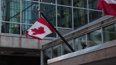 Kanada 'nın Ottawa şehir merkezindeki inşaatında Kanada bayrakları