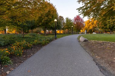 Kanada, Ottawa şehir merkezindeki Major 's Hill Parkı, sonbahar mevsiminde ağaçlar renk değiştiriyor ve yol değiştiriyor..