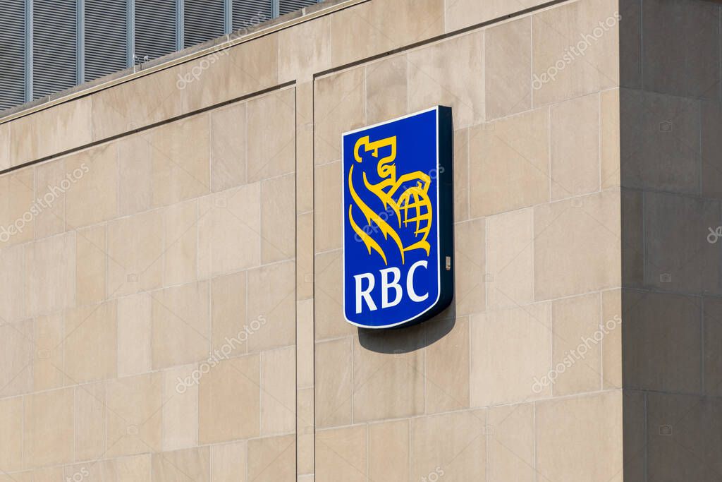 Montreal, Canada - August 2, 2025: Royal Bank of Canada sign on building wall, RBC