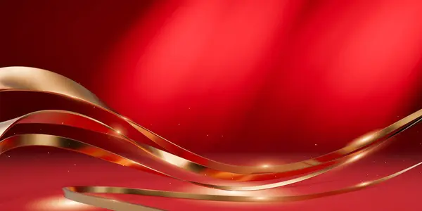 Altın çizgili eğimli 3d kırmızı lüks arka plan, metalik malzeme