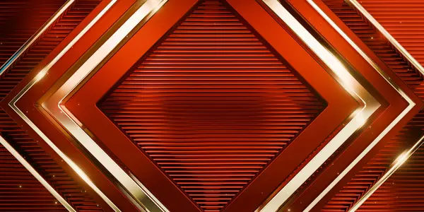 3d kırmızı dikdörtgen altın şeritli, metalik malzemeli lüks arka plan