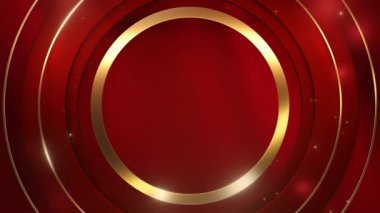 Koyu kırmızı bir gradyan üzerinde eşmerkezli altın yüzüklere sahip soyut dairesel arkaplan, zarif, şenlikli veya premium temalı projeler için ideal.
