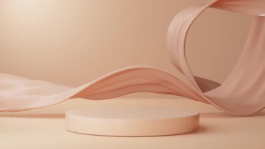 Zarif krem kıvrımlı bej podyum, lüks kozmetik ürünleri, güzellik ürünleri ve kaliteli markalaşma için ideal..