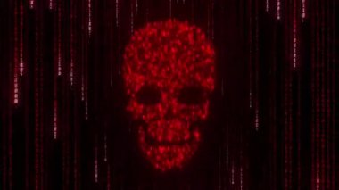 İkili kodlu hacker ekran kırmızı kafatası, ağ veri güvenlik sistemi, gelecekteki tasarım sunucusu.