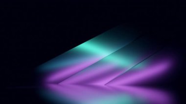Neon parıltısıyla yıkanmış geometrik şekilleri gösteren soyut görüntü, deniz mavisinden derin mor renklere pürüzsüz bir geçiş sağlıyor, koyu, gizemli bir arkaplan üzerine kurulmuş..