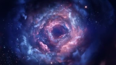 Mor ve mavi gazlardan oluşan girdap bulutları ve dağınık yıldızlarla dolu canlı bir nebula evrenin ihtişamını çağrıştırıyor..