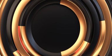 Lüks siyah ve altın eşmerkezli daireler içeren soyut tasarım, zarafet, sofistike ve kaliteli markalaşma için ideal..