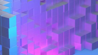 Mavi ve mor tonlarında 3D küplerin yer aldığı soyut arkaplan, modern, canlı ve geometrik bir tasarım yaratıyor.