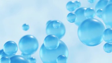 Şeffaf mavi kabarcıklar içeren rahatlatıcı bir soyut görüntü. Hafif, havadar bir alanda zarafetle yüzüyor, sakin bir atmosfer yaratıyor..