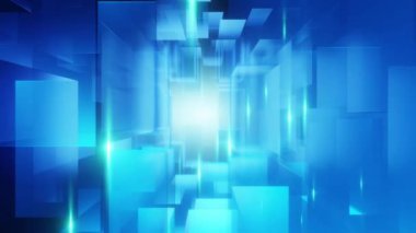 Mavi üç boyutlu, dinamik ışık efektli, fütüristik ve modern bir his yaratan çarpıcı bir soyut tasarım..