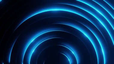 Neon mavi dairesel halkaların canlı bir görüntüsü teknoloji, bilim kurgu temaları ve enerji ve yenilikleri vurgulayan modern arka planlar için uygun parlak bir etki yaratıyor.