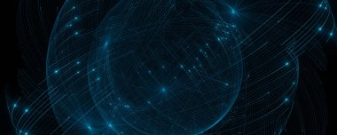 Üzerinde bir sürü nokta olan mavi bir küre. Küre mavi bir arkaplanla çevrilidir.