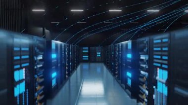 Bulut hesaplamasının dijital görselleştirilmesi, veri merkezi sunucuları ile veri yönetimi için bulut depolama arasında bir ağ bağlantısı gösteriyor.