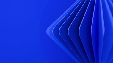 Mavi katmanlı, kıvrımlı şekilli katmanlı, modern, minimalist derinliği olan bir görüntünün soyut üç boyutlu çizimi.