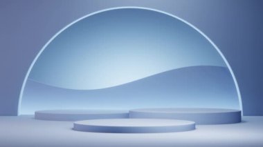 Geometrik eğri dalgalı mavi podyum, arka plan soyut, ürün podyumu, geometrik dalga eğrisi, 4k çözünürlük, eğri